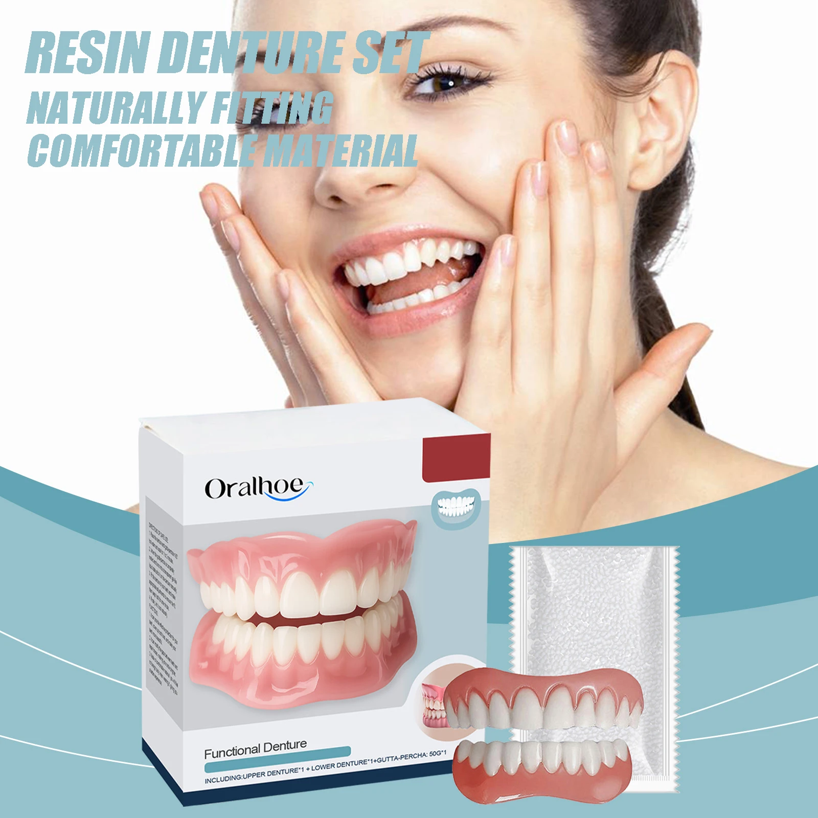 Silicone Denture Set Fit Temporary Orthodontic Teeth Dentures Fake Tooth Naturally Fitting and Comfortable Material Denture Set