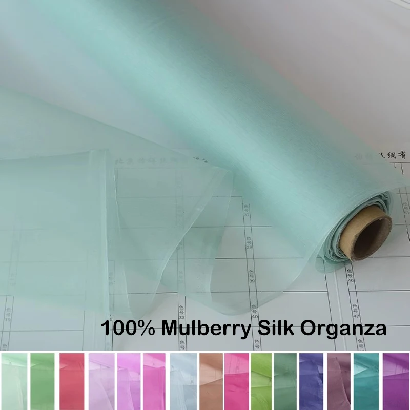 100% Mulberry Silk Organza,Width 44 Inches Thickness 5M/M, Pure Silk Tulle Fabric for Wedding DIY Sewing Cut By The Meter