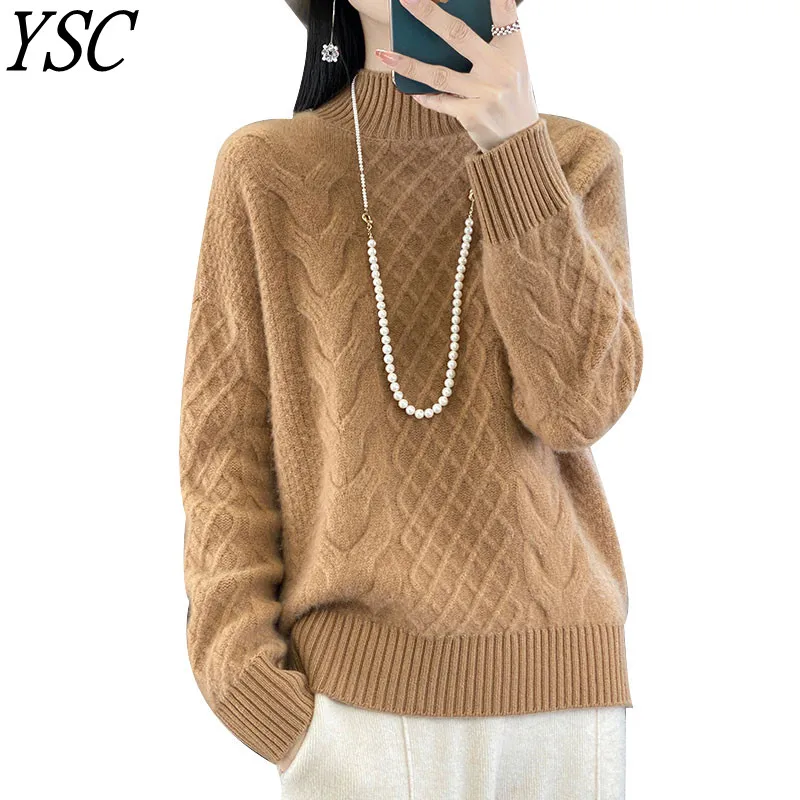 

YSC 2024 New Women's Knitting Cashmere sweaters Half height collar Twisted pattern high-quality Thickened Loose&warm pullover 2