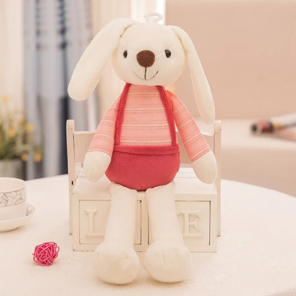 40CM Colorful Candy Long Ear Rabbit Plush Toy Cute Wall Overalls Turned Rabbit Doll Children's Christmas Birthday Gift