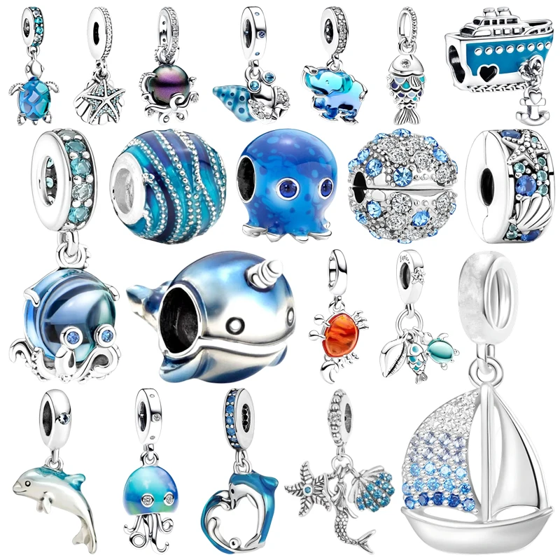 Ocean Blue Series Schip Vis Zeeschildpad & Conch Zeester Dangle Charm Kralen Fit Originele P@Ndora Armband DIY Vrouwen Sieraden Geschenken