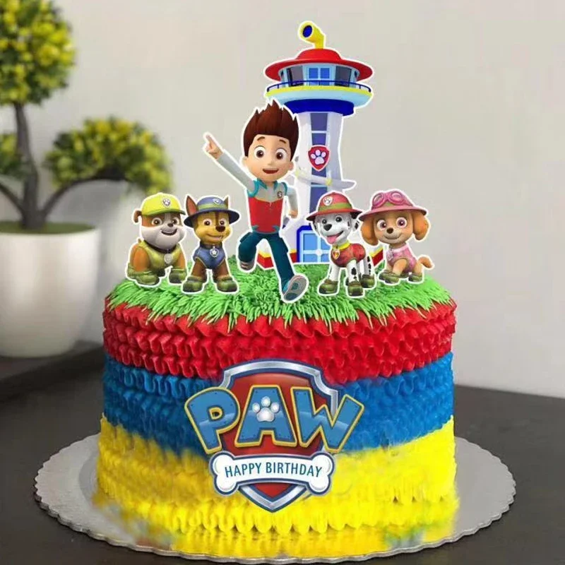 Paw Patrol Cartoon Baking Cake Decoração Set para Crianças, Suprimentos Plug-in, Copo, Cartão, Inserções de Festa de Aniversário, Crianças