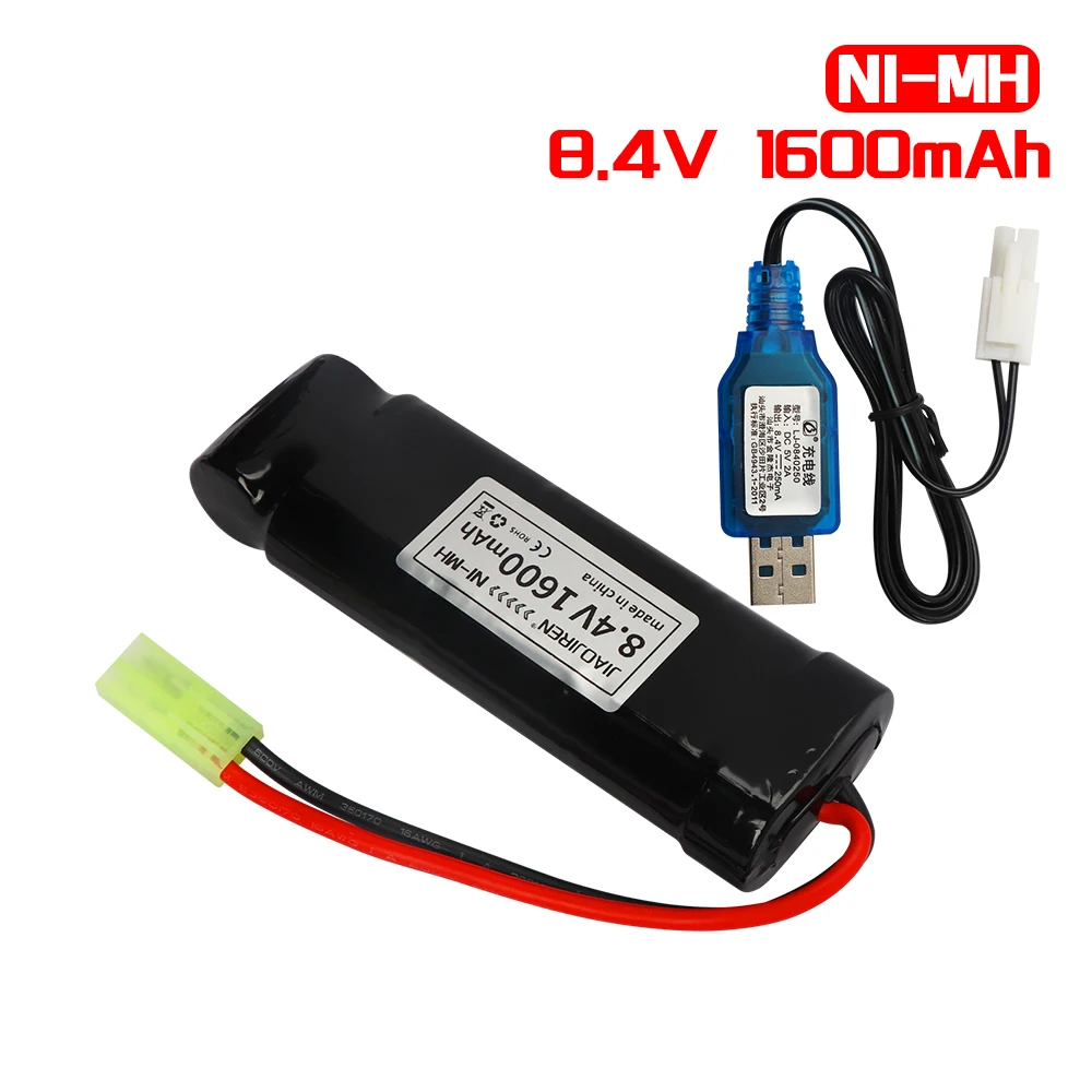 8.4V NiMH 1600mAh Airsoft Battery Flat Pack Batteries with Mini Tamiya Connector for Air Gun MP5 M60 Scar M249 M240B G36
