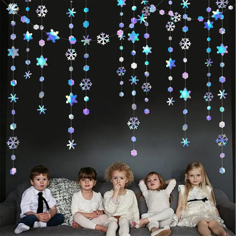 4M Illusion Snowflake Paper Garland Birthday Wedding Baby Shower Party Christmas Winter Wonderland Party Pull Flag Garland Decor