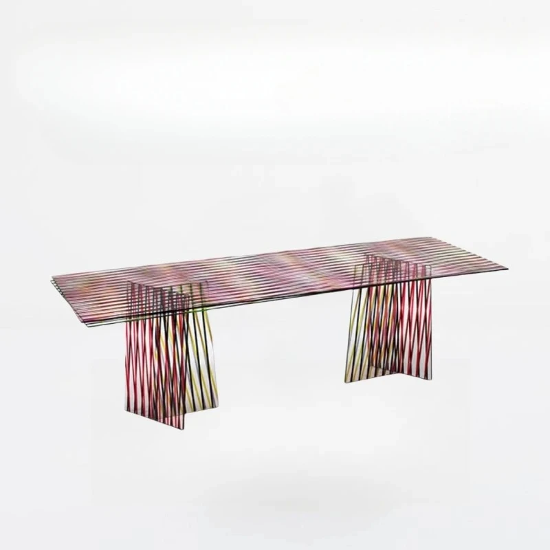 AAItalian Glass Dining Table Creative Modern Rectangular Negotiation Table Household Large Flat Table