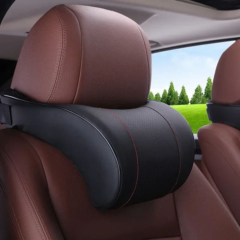 

Leather Auto Car Neck Pillow Memory Foam Filling Neck Rest Seat Headrest Pillow Support Solution for Kids and Adults Pillow