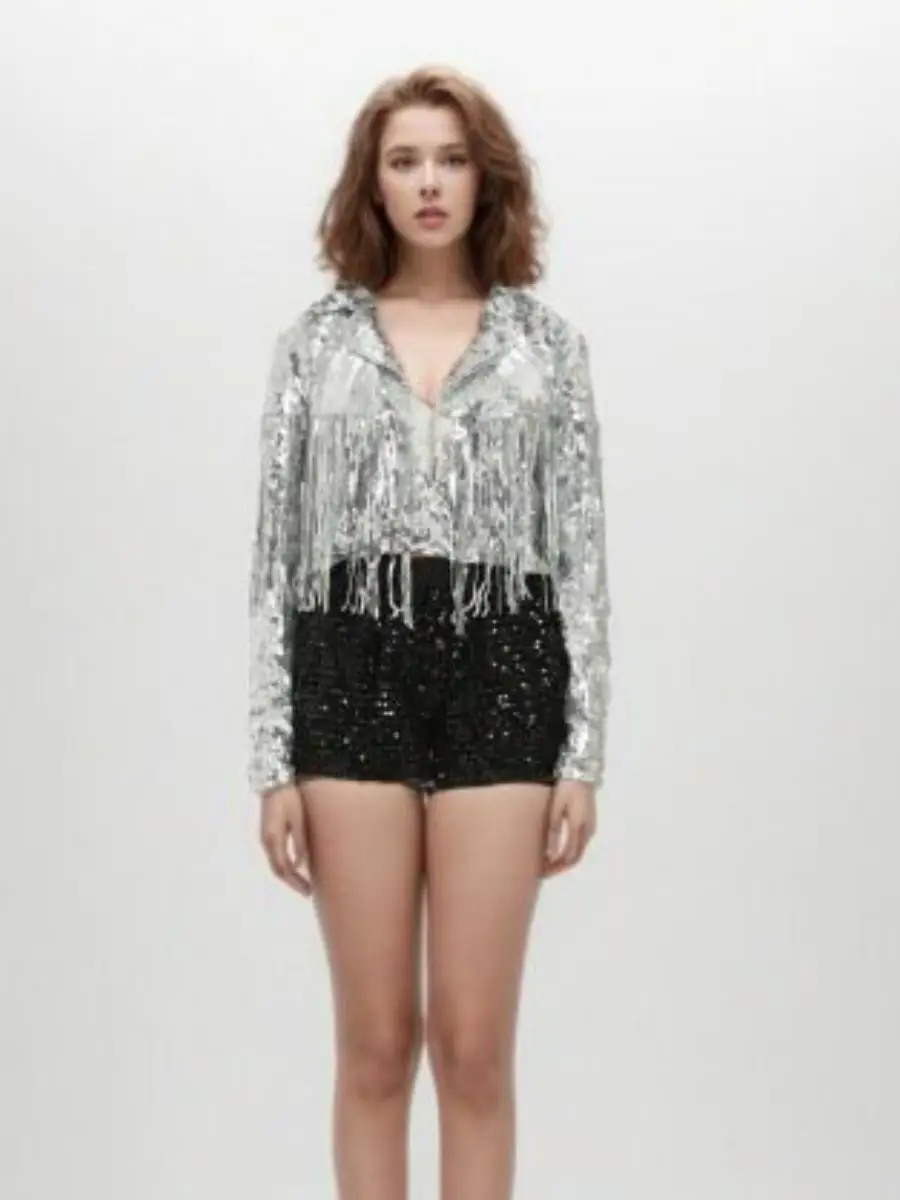 Fashionable Tassel Sequin Open Cardigan Outerwear Party Dance Performance Women's Group Show Costume Cross-Border New Style