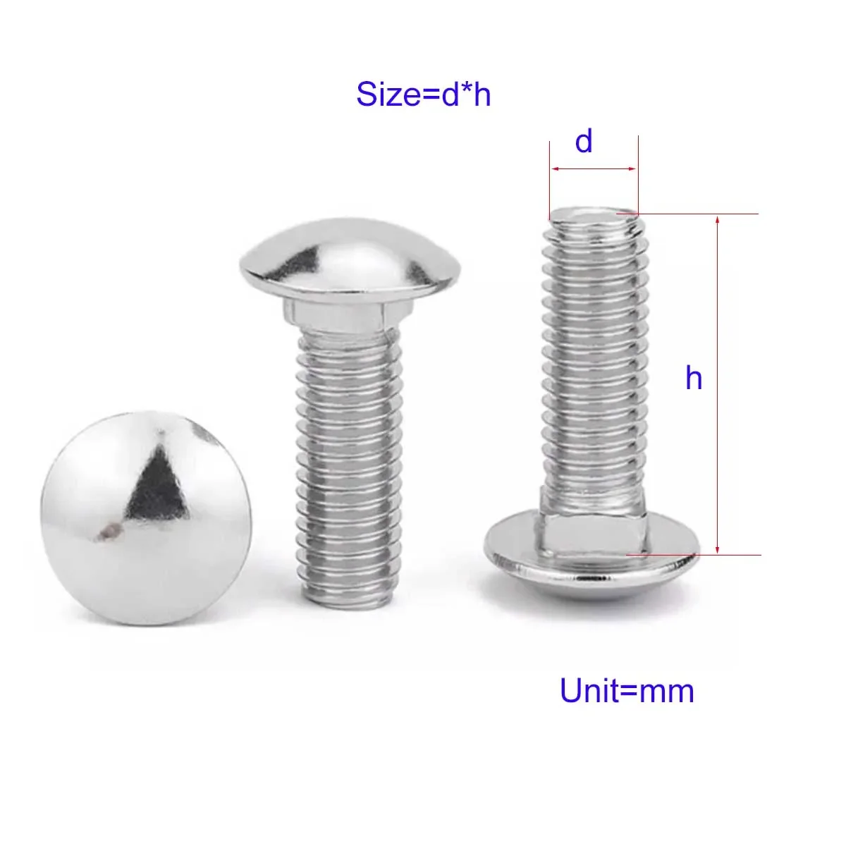 

201 Stainless Steel Carriage Screw Half Round Head Square Neck Bolt Shelf Screw M4M5M6M8M10M12