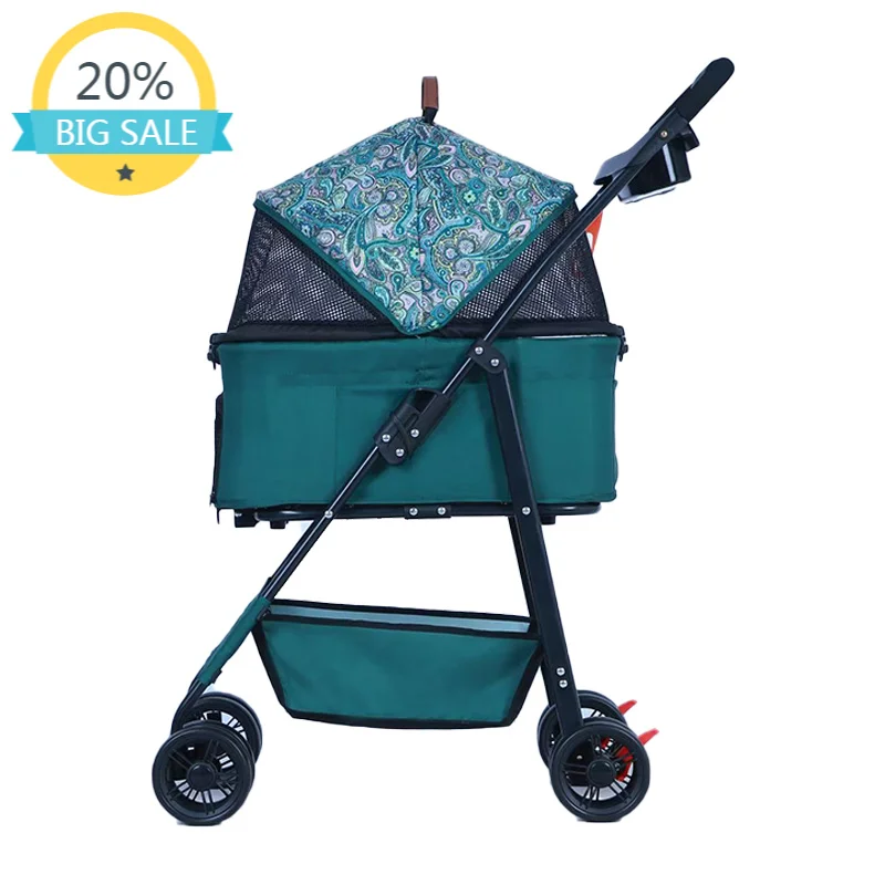 Lightweight Foldable 4‑Wheel 2‑in‑1 Pet Stroller Shock Absorbing 15KG Capacity Blue Red For Shopping Travel