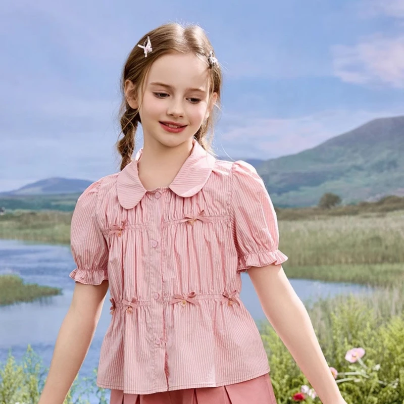 Kids Girls Summer 2 Piece Outfit Cute Short Sleeve Shirt Shorts Set Sweet Casual Clothing for Children Stylish Holiday Playwear