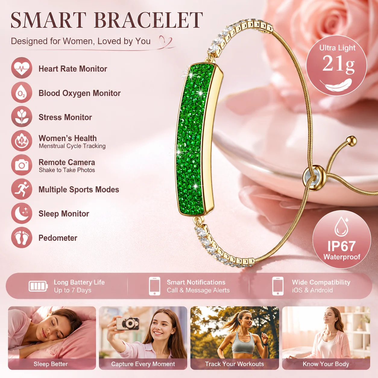 LIGE Fashion Luxury Women’s Smart Bracelet Waterproof Fitness Tracker Heart Rate Blood Oxygen Health Monitor Ladies Smart Watch