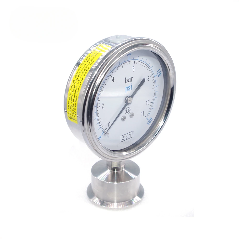 

YTP Sanitary Diaphragm Small Gas Pressure Test Gauge 63mm 98mm All Stainless Steel High Precision