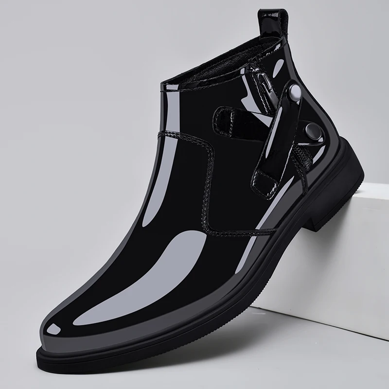 

Luxury Glossy Chelsea Boots for Men Retro Comfortable Mid-Calf Formal Shoes with Pointed Toe Ankle Boots