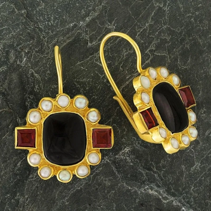 Vintage Court Style Black Synthetic Agate Golden Plated Hook Earrings Women's Elegant Fashion Festival Celebration Jewelry Gifts