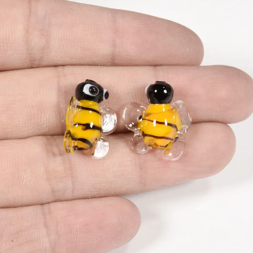 7Pcs New Kawaii Lovable Yellow Little Bee Charms Handmade Glass Beads For Making Diy Bracelet Necklace Jewelry Accessories