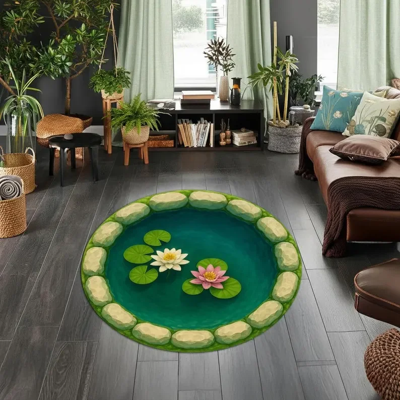 Stone Cave Koi Printed Carp Carp Carp Lotus Pond Pool Room Decoration Carpet Living room and bedroom decoration with soft carpet