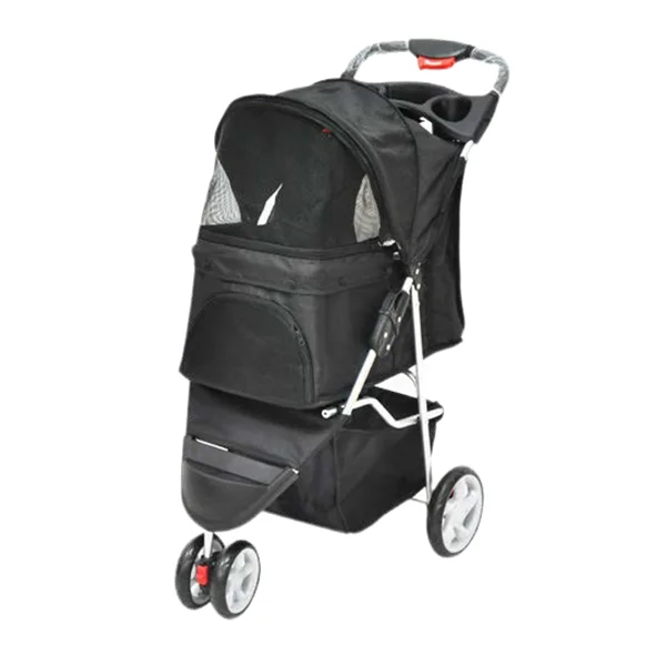 

2024 Luxury Design Pawise Pet Outdoor Accessories Black Color 3 Wheels Pet Stroller Dog Carrier for Dogs and Cats Traveling