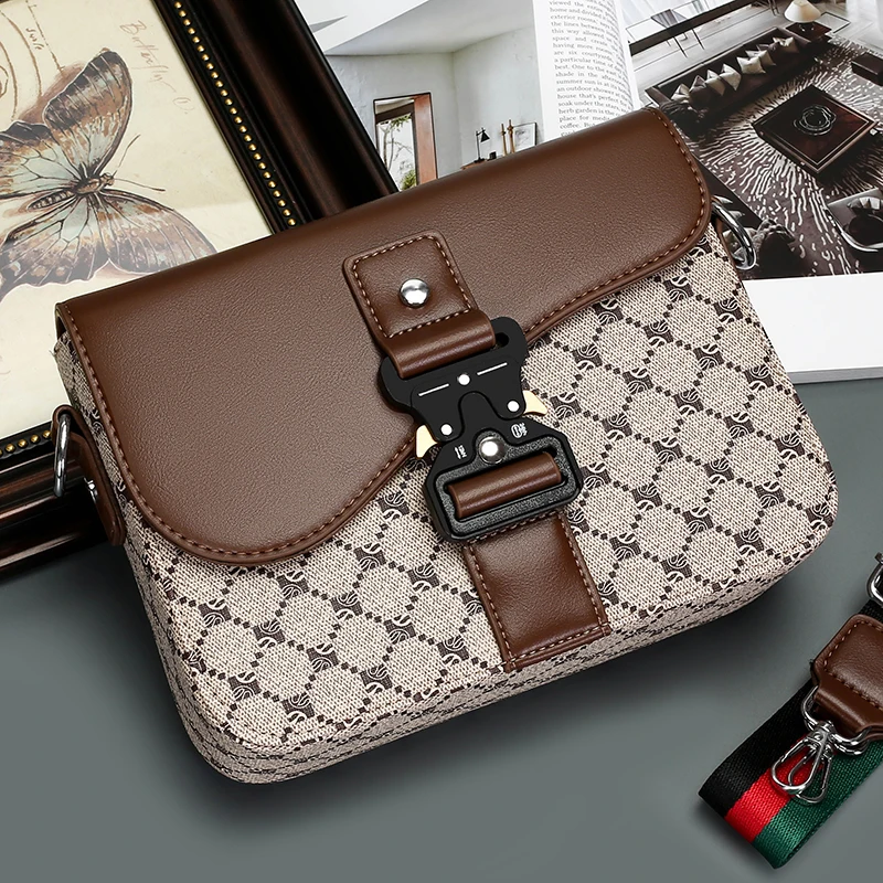 

New Style Jacquard Canvas Patchwork Horse Saddle Messenger Bag Vintage Black Particle Surface Cow Leather Single Shoulder Bag