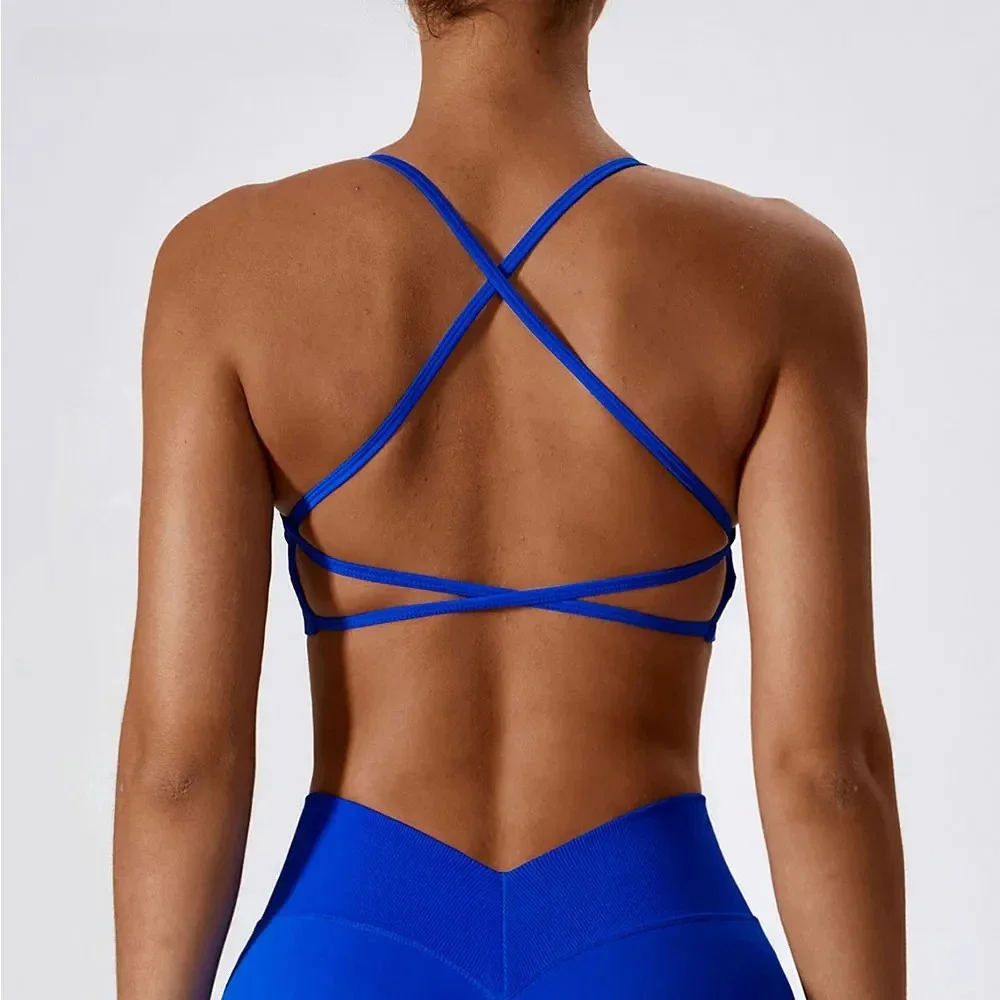Sexy Cross Strap Women's Sports Bra Beauty Seamless Back Yoga Bra Push Up Running Fitness Workout Gym Underwear Solid Tight Tops