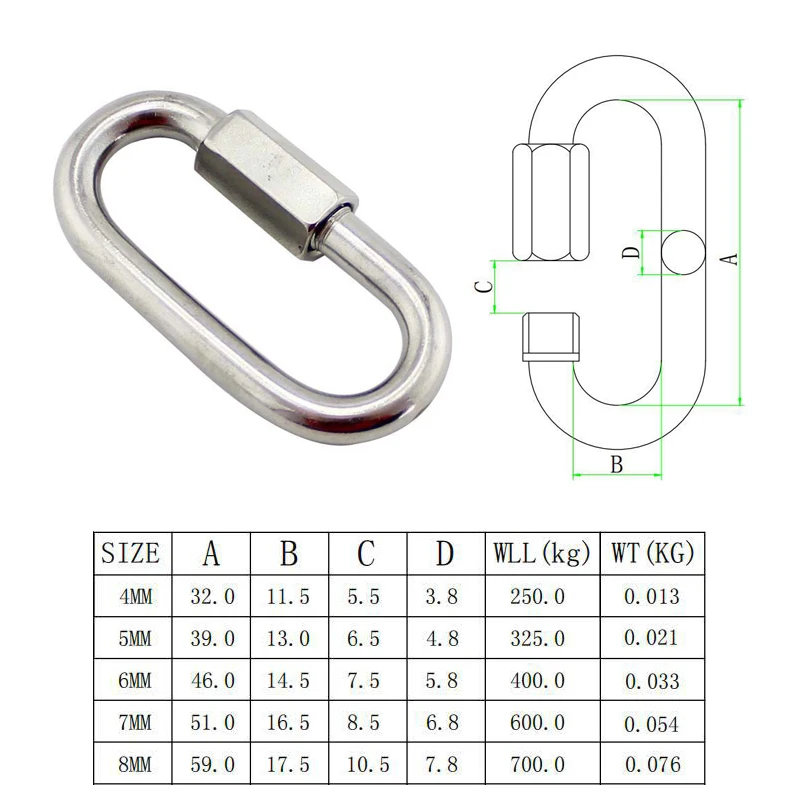 5 Pieces Carabiner Quick Link Lock Ring Hook Spring Loaded Gate Snap M5 M6 M7 M8 For Hammock Camping