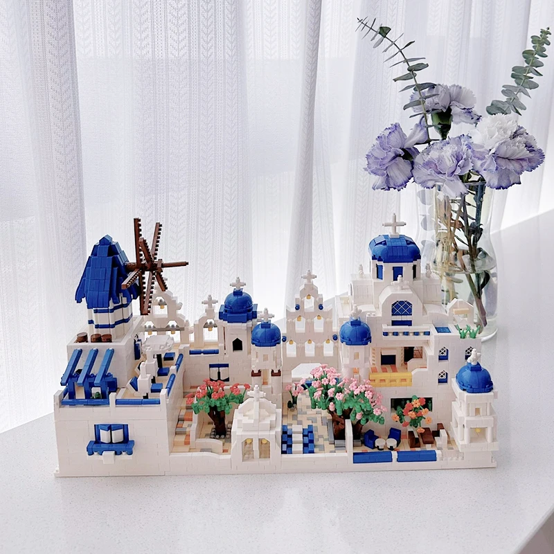 4310pcs Santorini Building Blocks Set Love Sea Architecture Model MOC Bricks DIY Adult Kids Assembly Toys Birthday Gifts