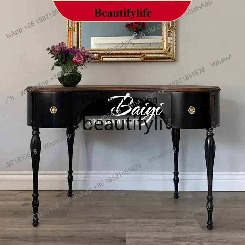 

D178 French retro solid wood porch, neoclassical black arc simple light luxury partition, entrance to the wall porch