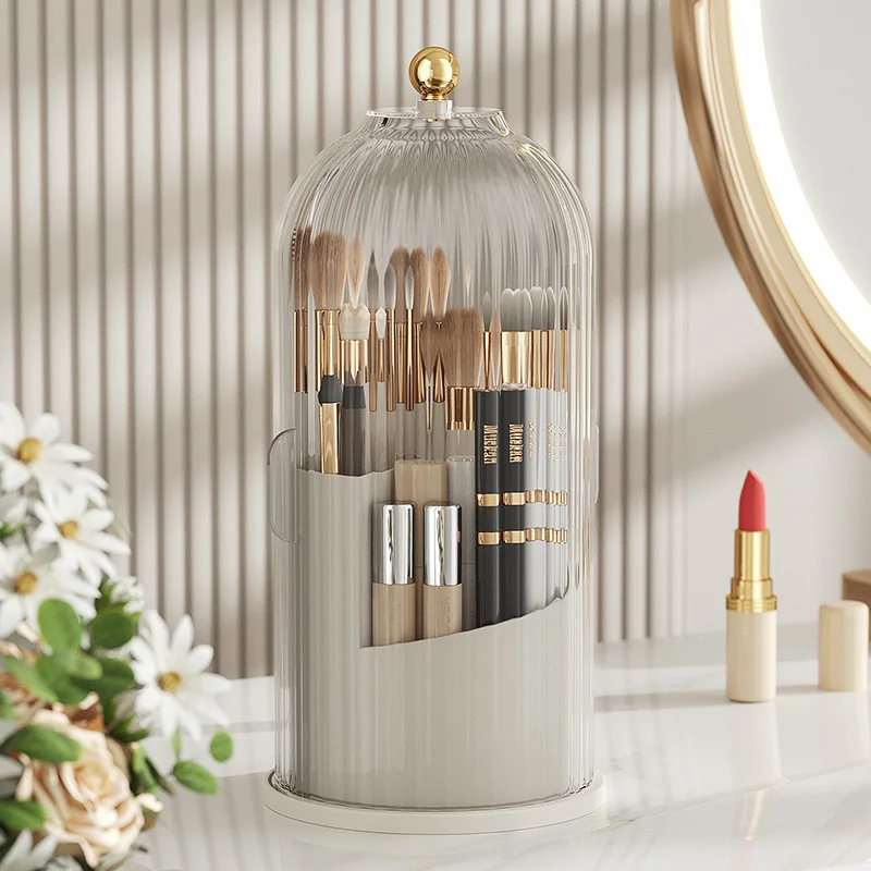 Makeup Brush Holder 360° Rotating With Lid Lipstick Eyebrow Pencil Holder Eye Shadow Storage Box Luxury Cosmetic Organizer