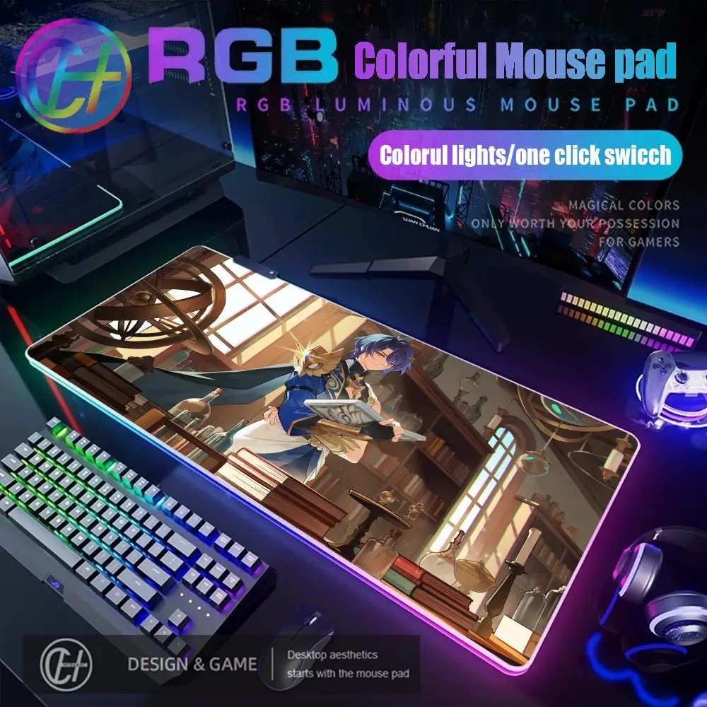 

Honkai Star Rail Dr.Ratio Mouse Pad RGB Gaming Mouse Pad Desk Mat HD Gamer Large LED Light XXL MousePads PC Computer Carpet