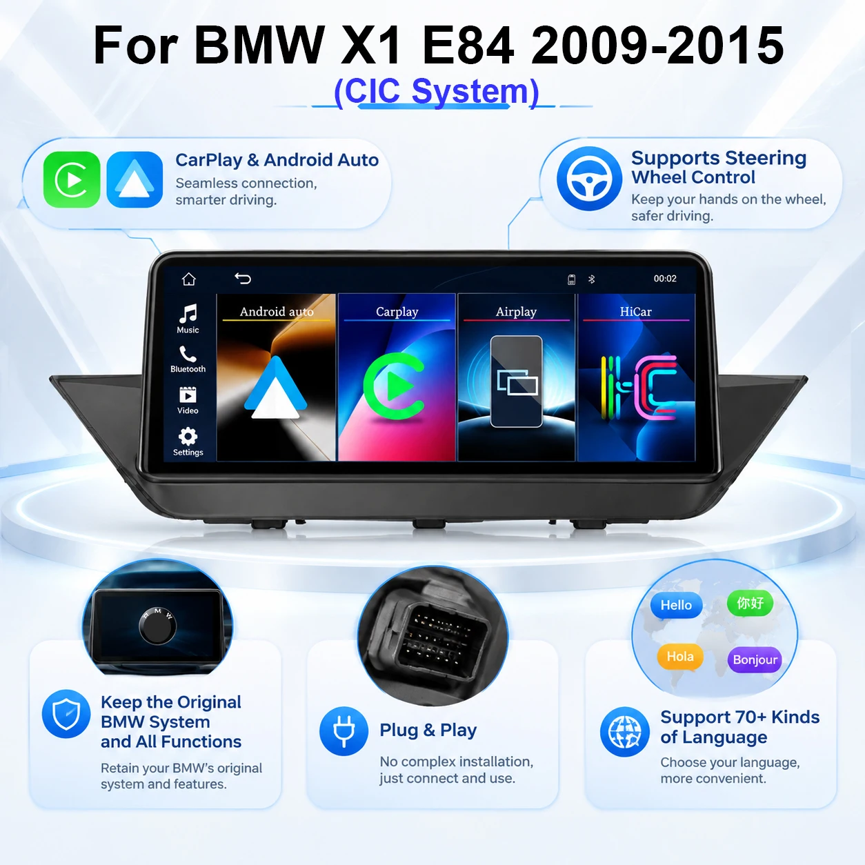 Image of Zentrale Steuereinheit CIC Linux Wireless CarPlay Android Auto Auto-Multimedia-DVD-Player-Display Zentrale Steuereinheit für BMW X1 E84 2009-2015 GPS-Navigation 10,25 Zoll Touchscreen Plug-and-Play