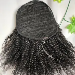 Afro Kinky Curly Human Hair Ponytail For Women Natural Color Remy HairPiece Clip In Drawstring  4B 4C Ponytails Hair Wigs