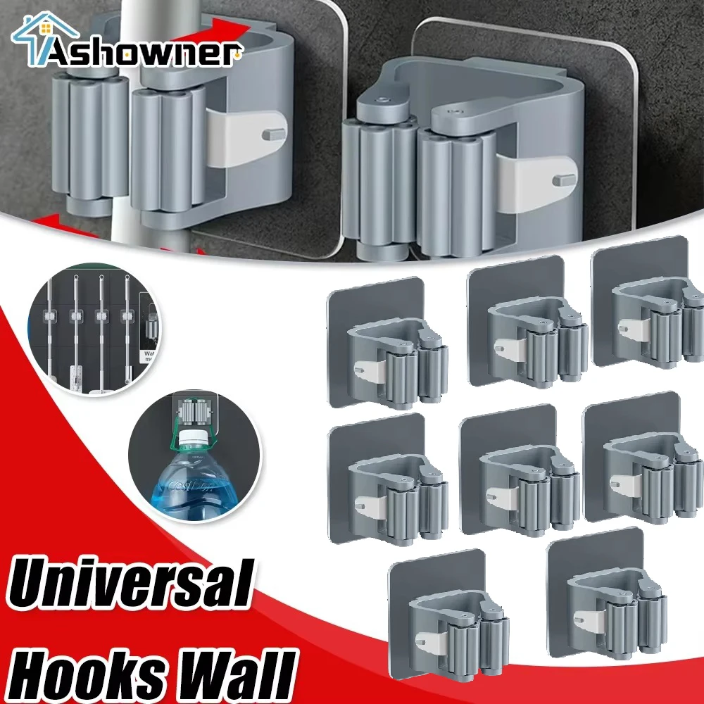 

8 PCS Multi-purpose Wall Hooks Wall-mounted Mop Storage Box Bathroom Waterproof Wall-mounted Self-adhesive Hooks