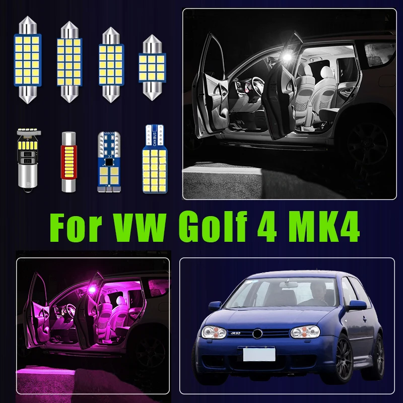 

For Volkswagen VW Golf 4 MK4 9pcs Car LED Bulbs Interior Dome Reading Lamp Vanity Mirror Trunk Light Accessories