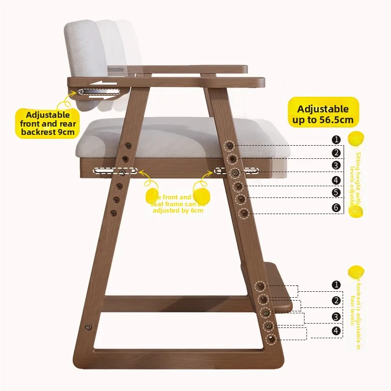 Solid wood children's learning chair, liftable adjustable seat, growth chair