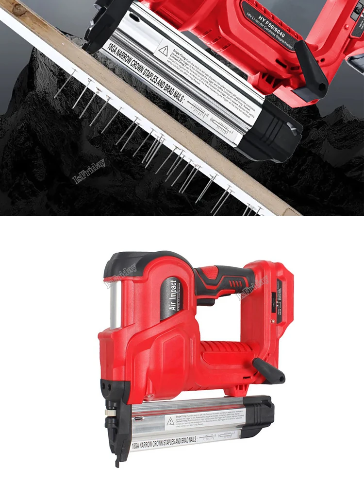 18V Cordless Electric 2 in 1 Nailer/Stapler Gun with 200pcs F50 and 9032(K432) Nail Compatible For 18v B Series Lithium Battery