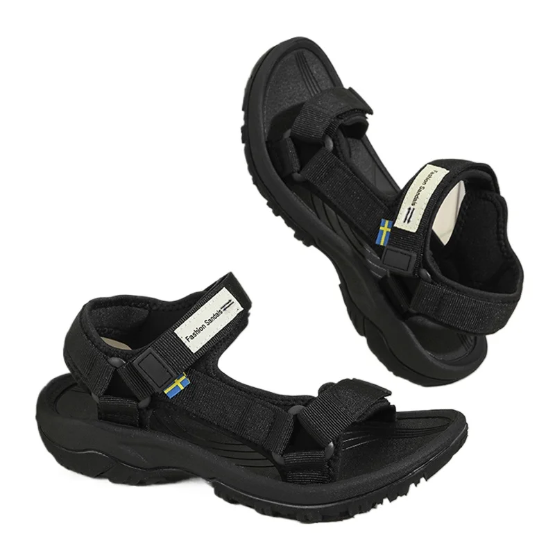 Sandalias negras para mujer, sandalias de verano para ocio en la playa y vacaciones, zapatos cómodos transpirables para caminar al aire libre para mujer