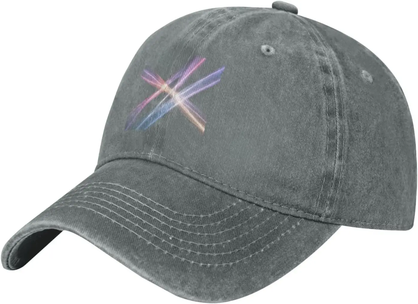 Black Streaming Yarn Printed Washed Cowboy Baseball Cap for Adults - Stylish and Breathable Hat