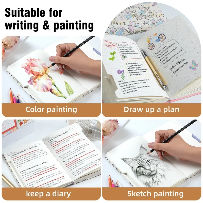A5 Notebook with Cut Edge & Elastic Band 4-in-1 Inner Pages Blank Dot Grid Hand Journal Notepad