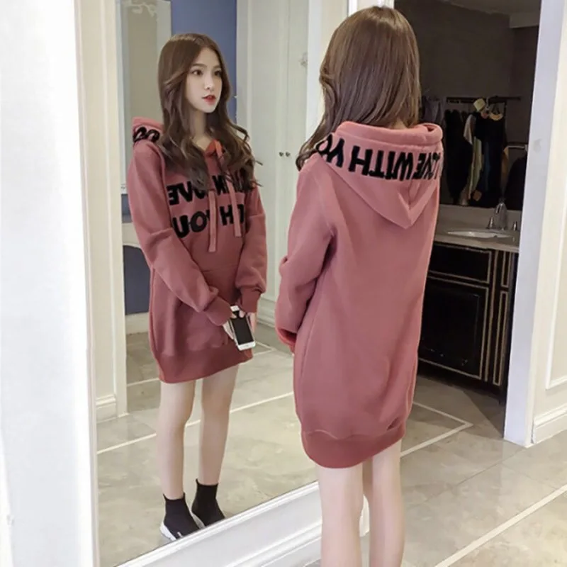 Woman Sweater Fashion autumn/winter Hooded Drawstring Letter Print Lantern Sleeve Loose Ladies Coat Dropshipping HTHAAnk1516