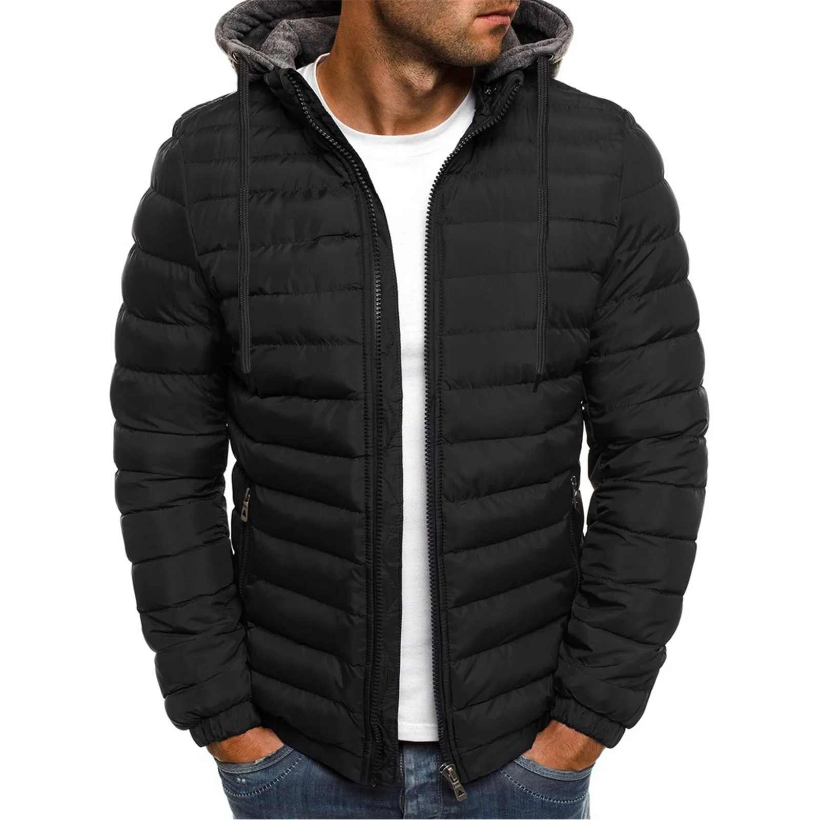 

Men Winter Down Jacket Warm Packable Zipper Hooded Light Winter Jackets For Men Casual Solid Color Puffer Outwears Men Clothing