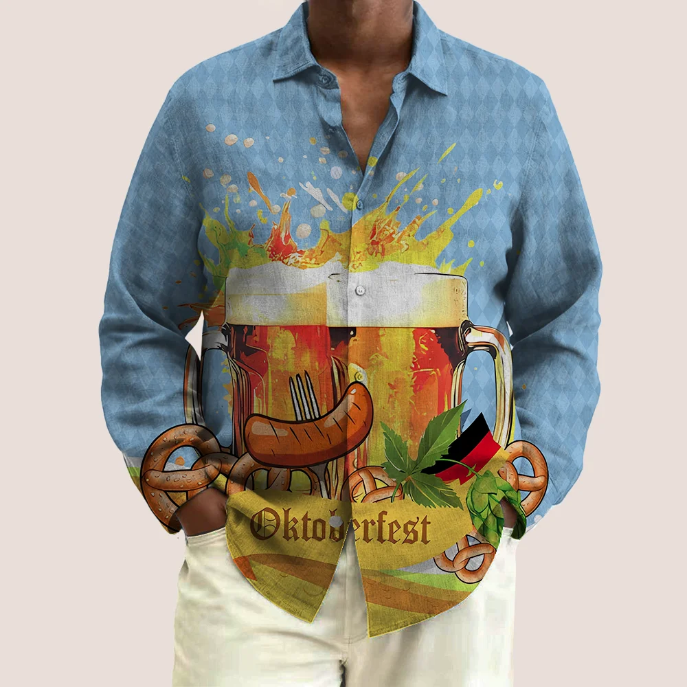 

S-9xl plus size Men's Shirt: Beer Vibe - Big & Tall Fit, Soft Breathable Fabric, Minimalist Beer Mug Prints,