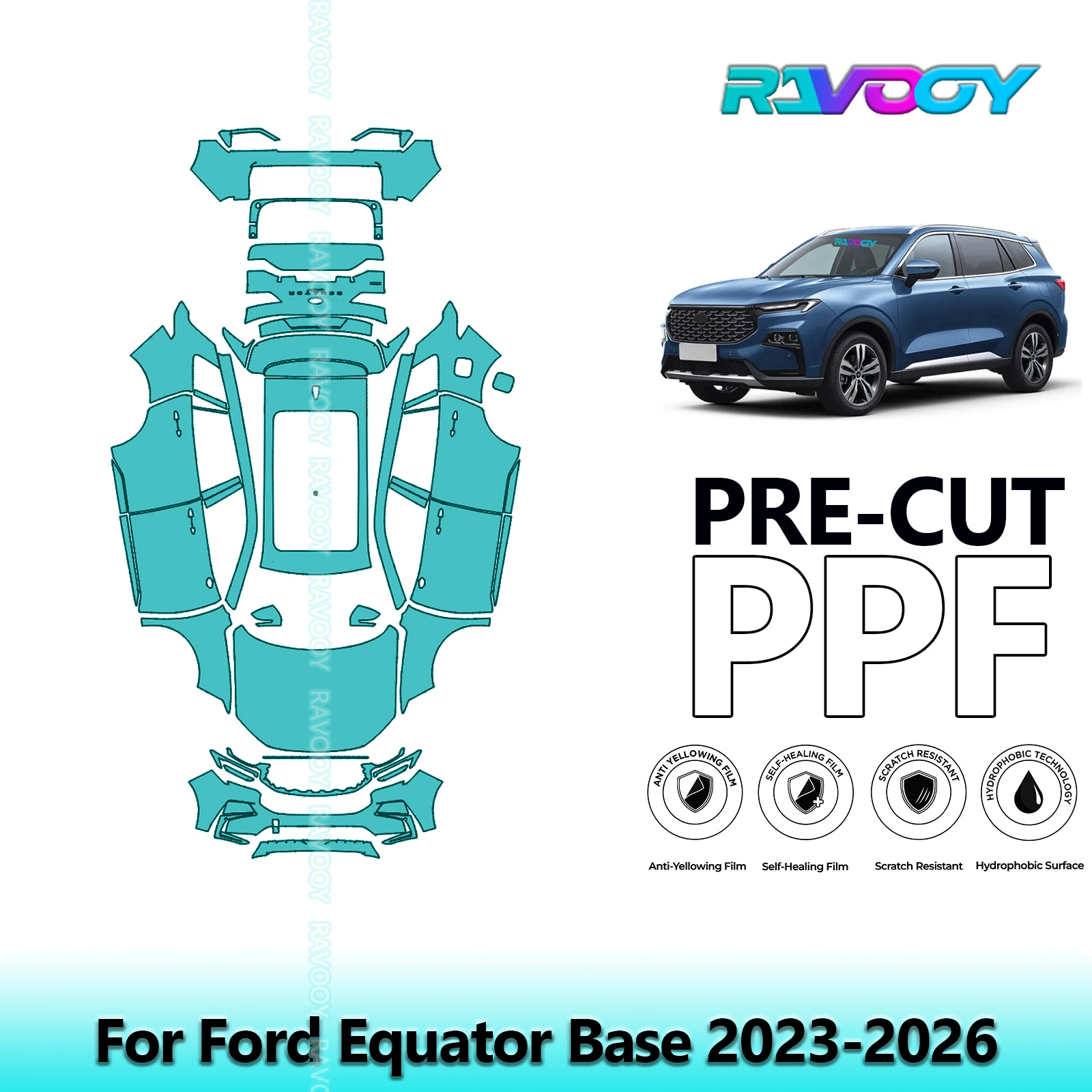 

Автомобильная предварительно вырезанная защитная пленка для краски, полная автомобильная защита от царапин, внешний ТПУ PPF для Ford Equator Base 2023-2026