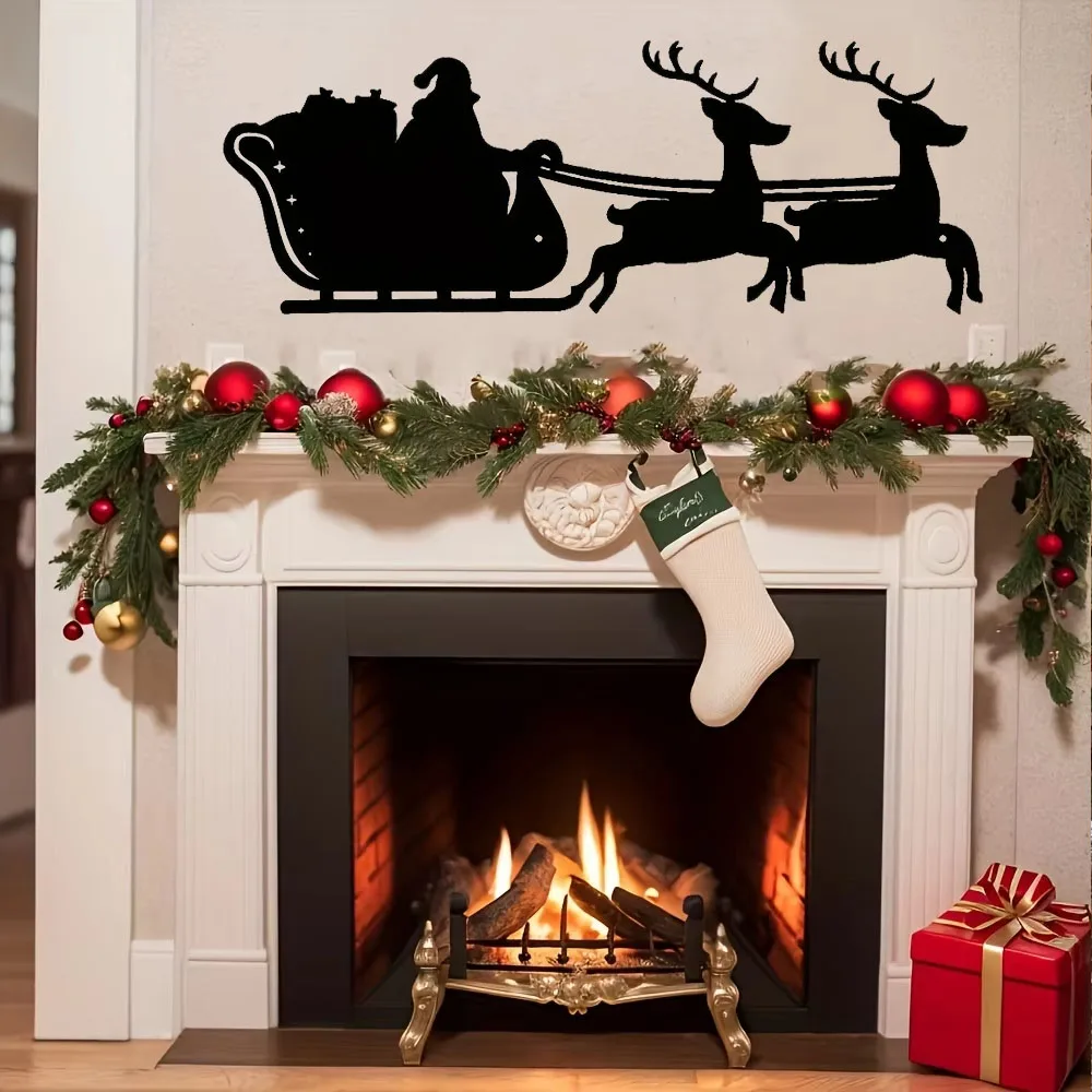 Gorgeous Christmas Sleigh Metal Wall Ornament - Sophisticated Iron Art for Interior Adornment. Perfect for Home Office