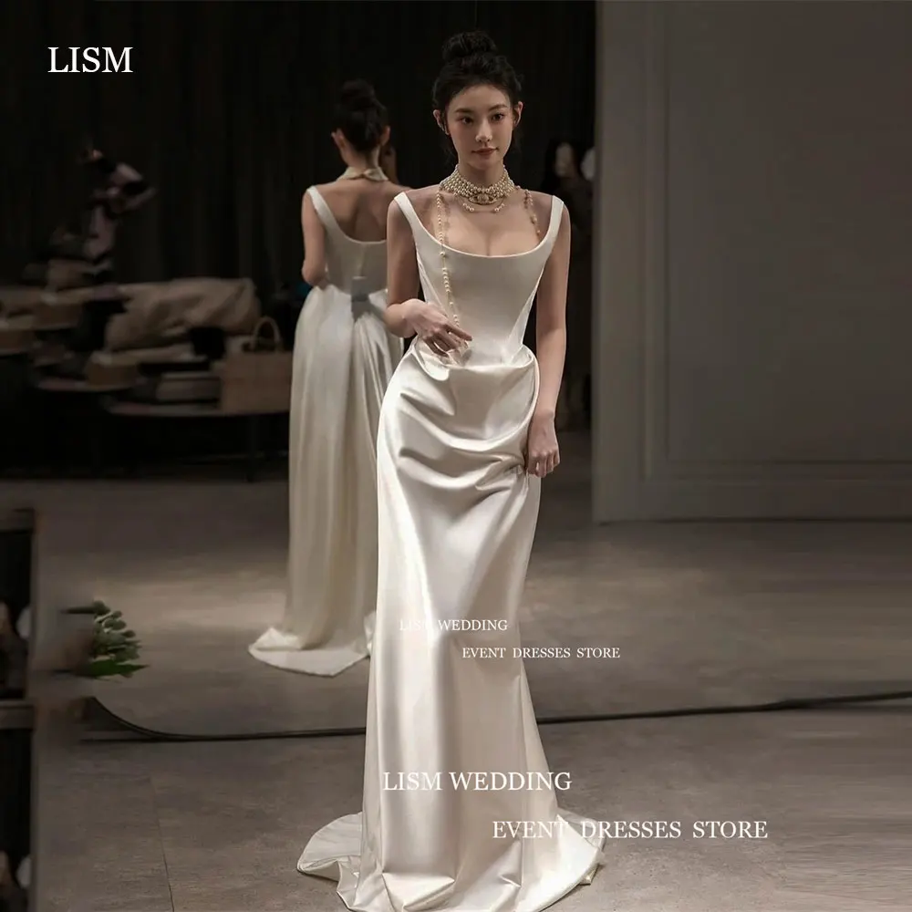 LISM Elegant A-Line Korea Simple Mariage Bride Dress Photo Shoot Straps Floor Length Women Formal Evening Gowns