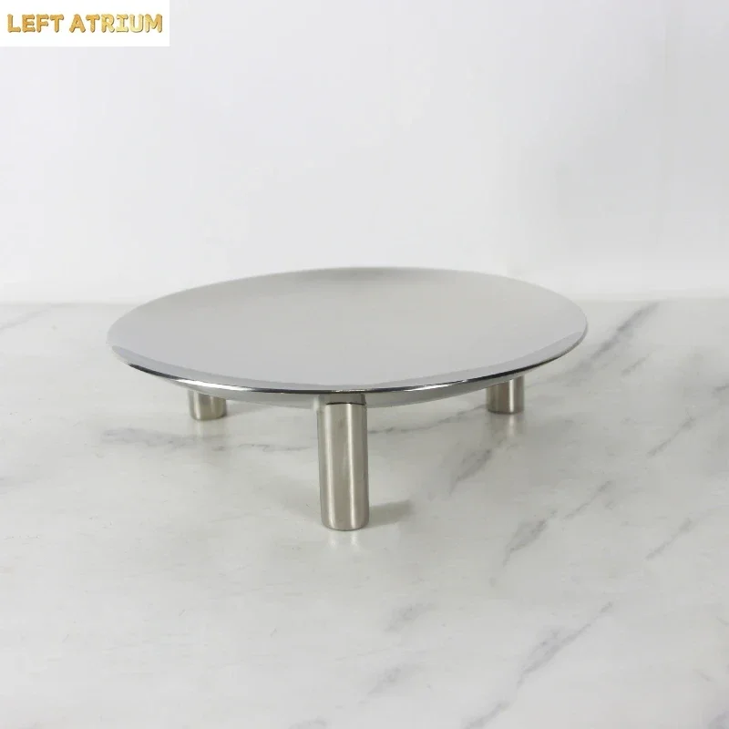 Luxury Mirror Stainless Steel Tray, Three Legged Circular Fruit Tray, Living Room Coffee Table, Kitchen Storage Decoration Tray