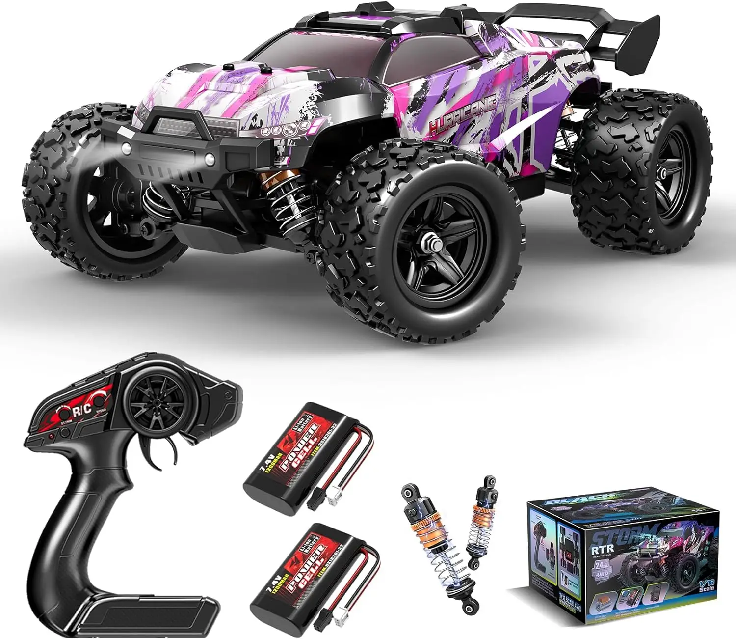Girls' Pink Remote Control Car, 1:18 Scale 40+ KM/H 4WD Off-Road RC Truck, Fast RC Car with 2 Rechargeable Batteries, Gifts for 8-13 Year Old Girls