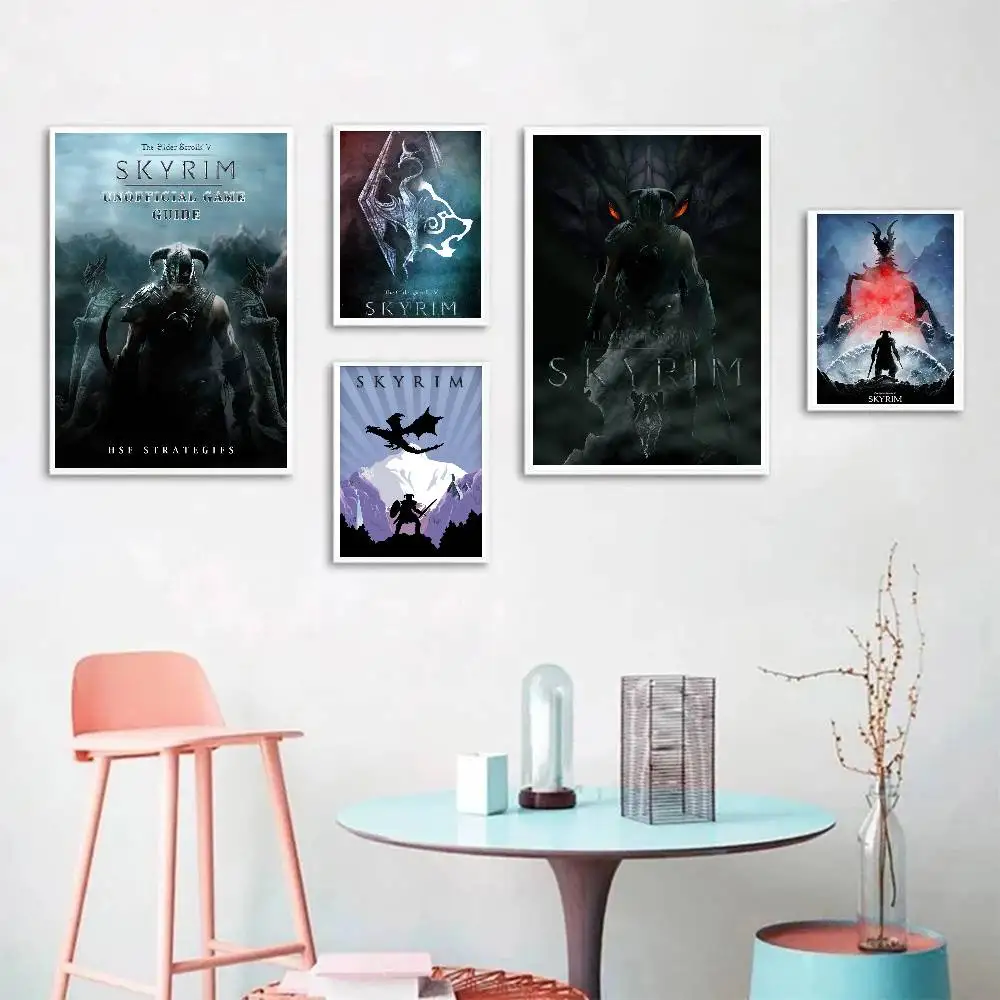 Single Player Game S-Scroll V S-Skyrim Posters Living Room Bar Cafe Quality Canvas Vintage Style Comics Painting Art Home Wall