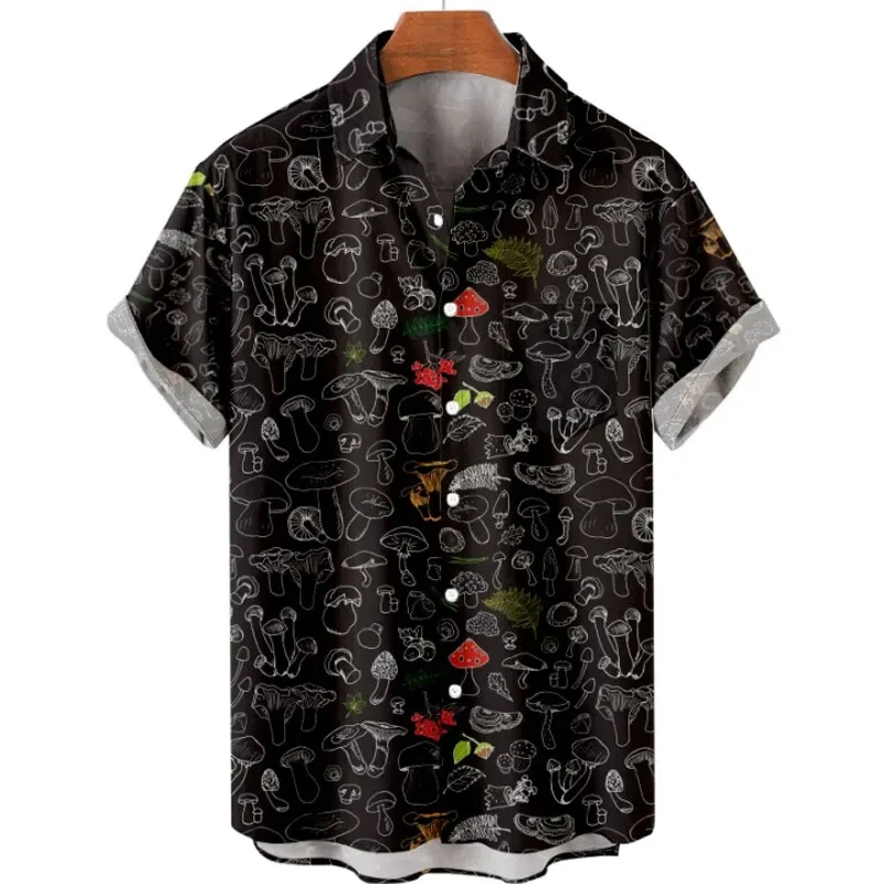 

Mushroom 3D Print Shirts For Men Clothes Cartoon Harajuku Fashion Agaricus Campestris Graphic Blouses Hawaiian Y2k Boy Beach Top