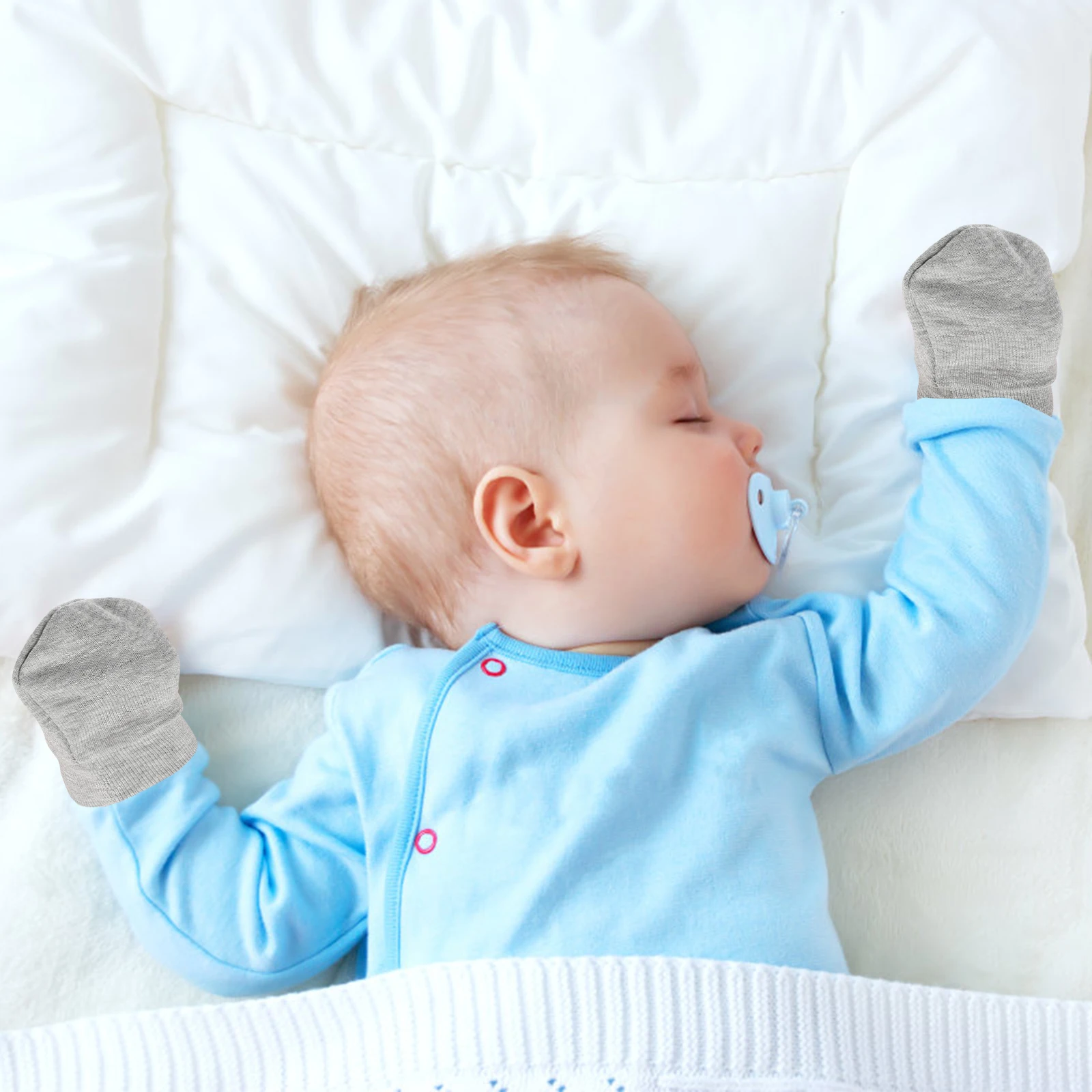 ถุงมือป้องกันรอยขีดข่วนสำหรับเด็กทารก ผ้าฝ้ายพรีเมียม ถุงมือป้องกันรอยขีดข่วนสำหรับเด็กทารก นุ่มสบาย ทารกแรกเกิด