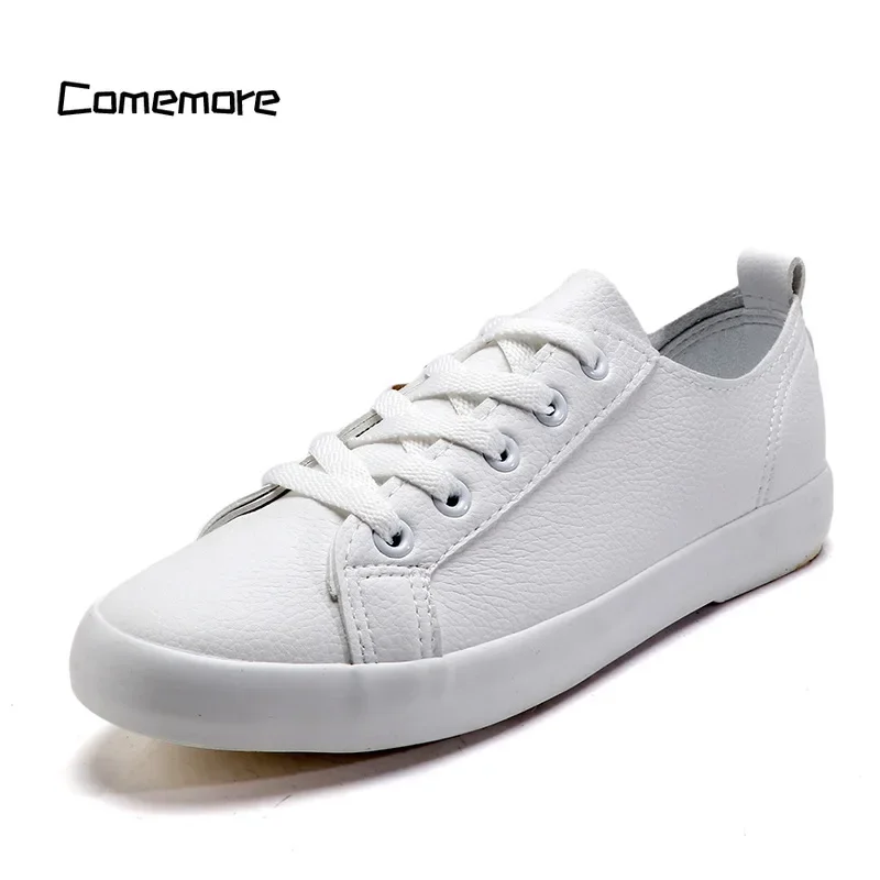 Fashion New Soft Leather Shoe Ladies Lace Up White Black Flats Men Sneakers Moccassin Spring Autumn Women Oxford Flat Shoes 40