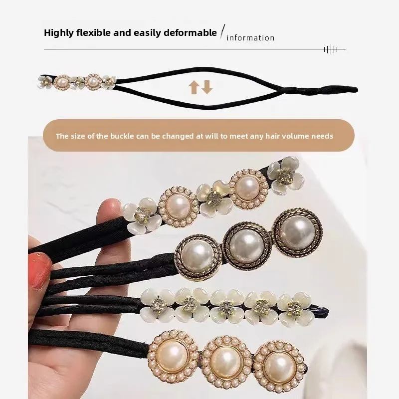 Koreanischer Stil Perlen-Haarschmuck für Mädchen, flauschige Haarballen, geflochtene Haarspangen, Haarschleifen – Wiederholungskartenangebot – Detail 5